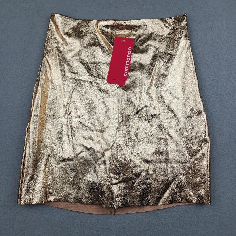 Commando Skirt Womens M Gold Metallic Faux Leather Micro Mini Pull On Party